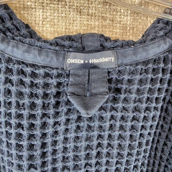 Onsen Waffle Knit 100% Supima Cotton Hooded Robe Unisex M Navy Blue - Picture 12 of 14